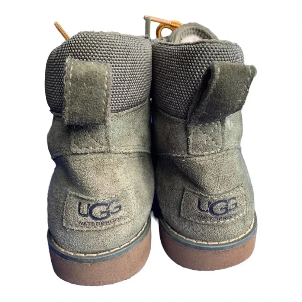 UGG suede boot lace up side zipper army green size 2